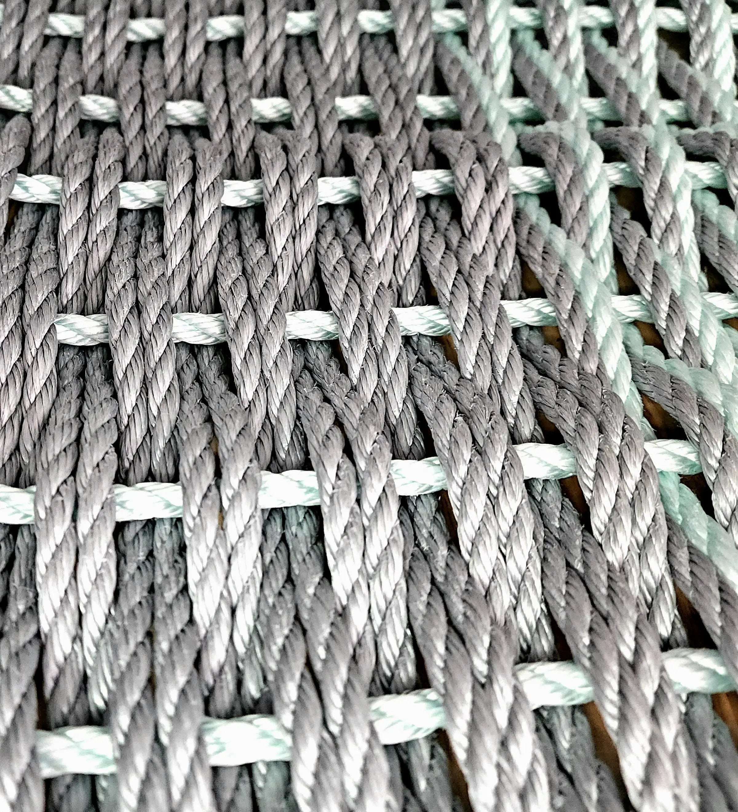 Large Doubleweave Light Gray and Seafoam Lobster Rope Mat