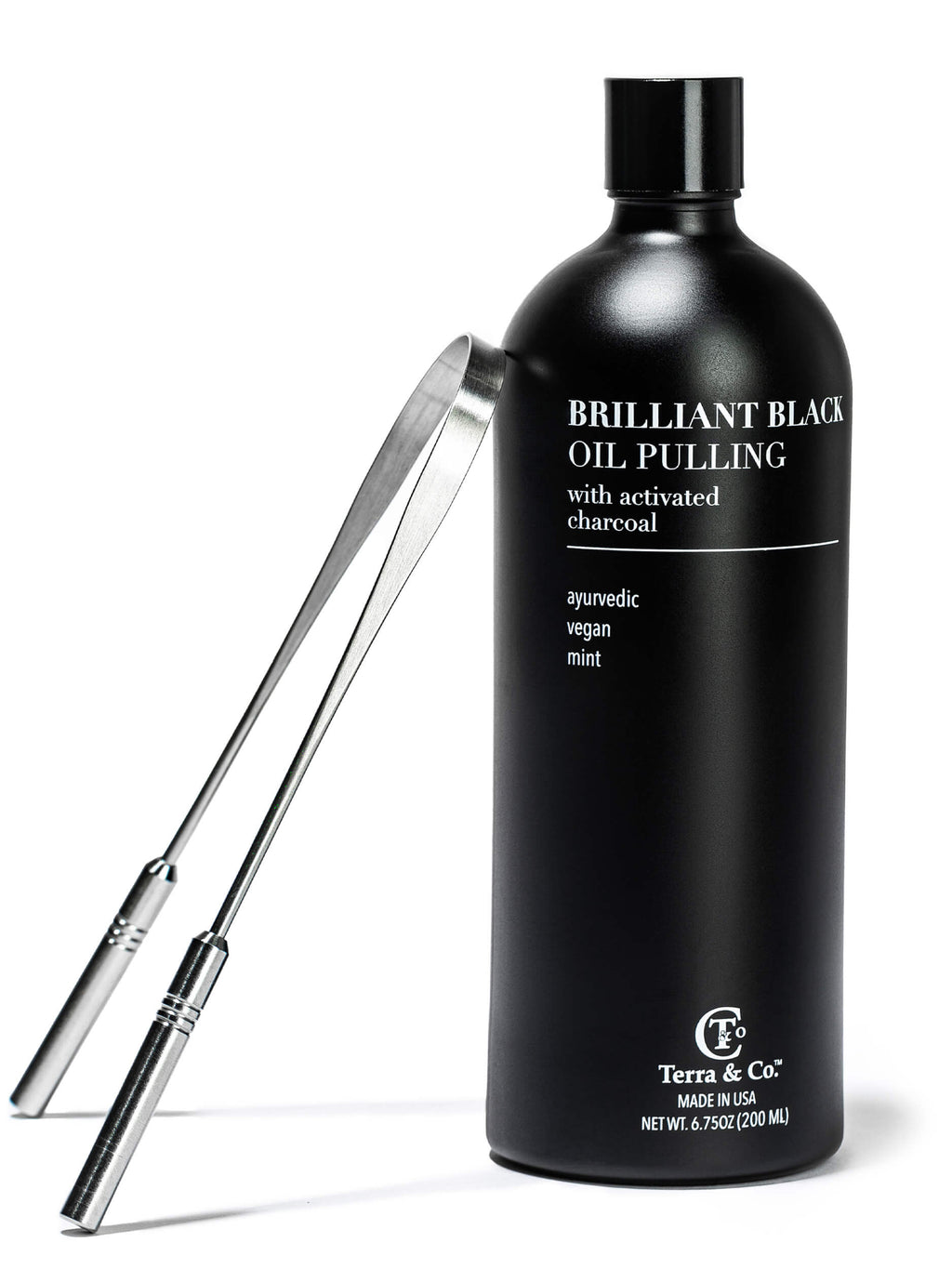 Charcoal Oil Pulling + Stainless Steel Tongue Scraper Bundle by Terra & Co.