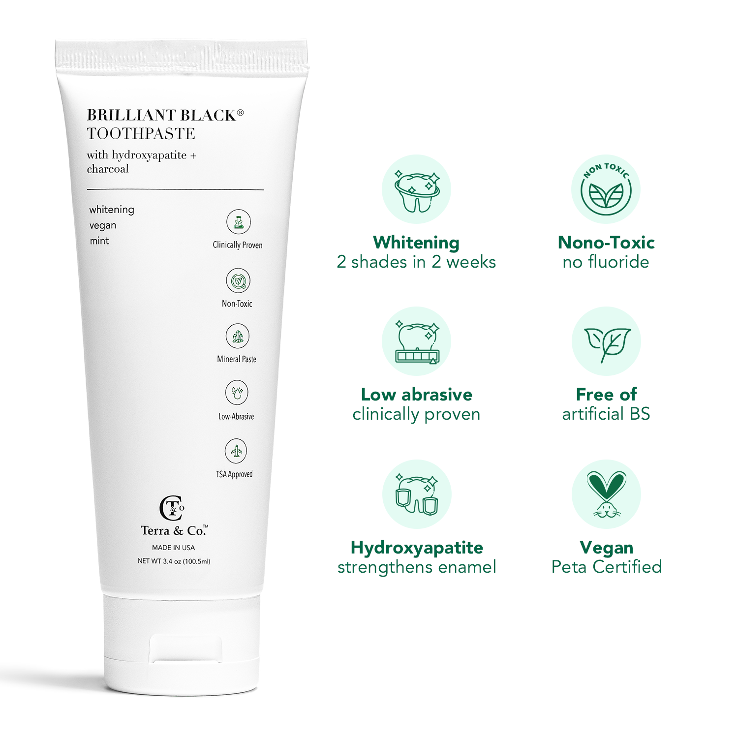 Natural Charcoal Toothpaste + Hydroxyapatite Bundle – Fluoride-Free Whitening & Remineralizing Duo by Terra & Co.