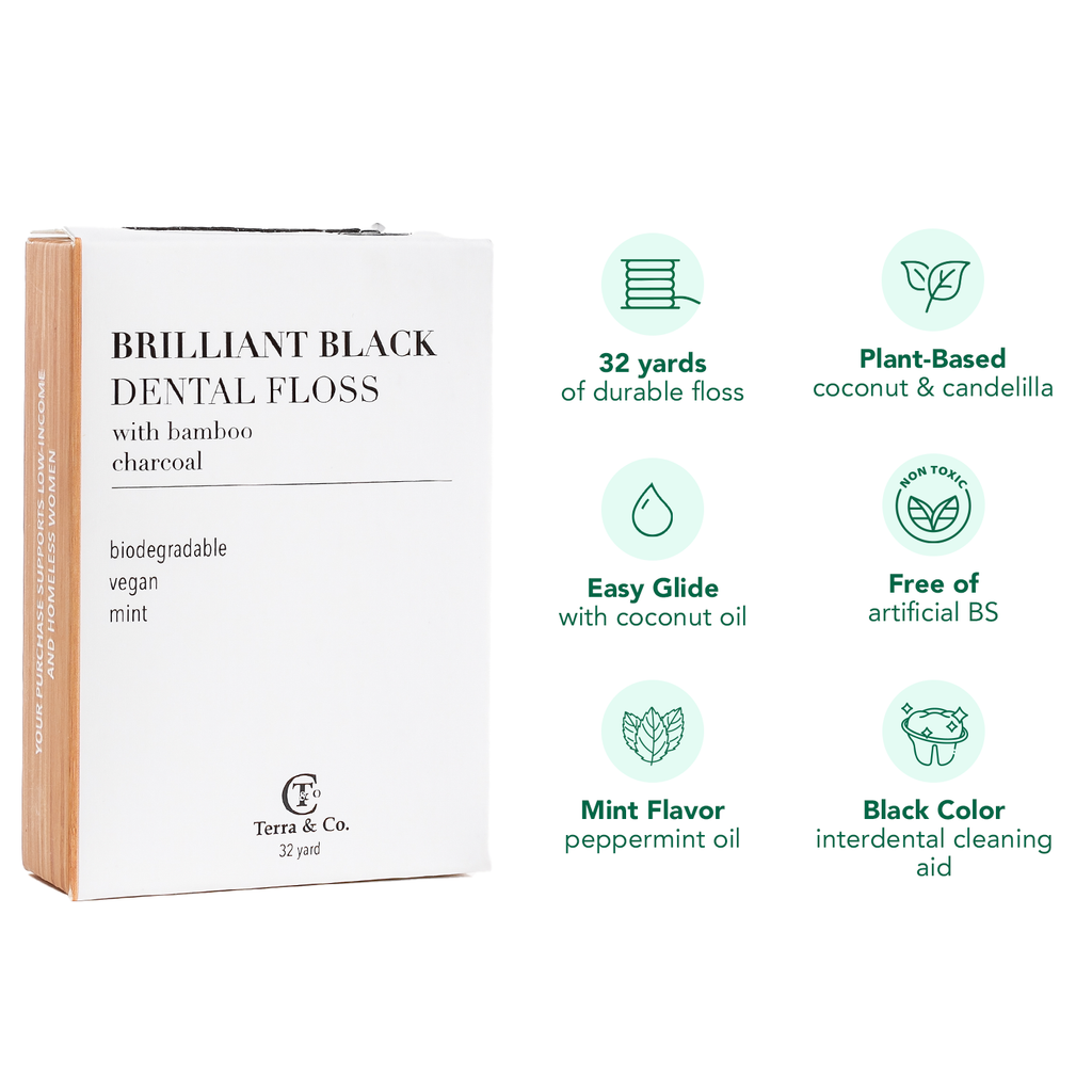 Brilliant Black® Floss – Whitens Between Teeth Naturally by Terra & Co.