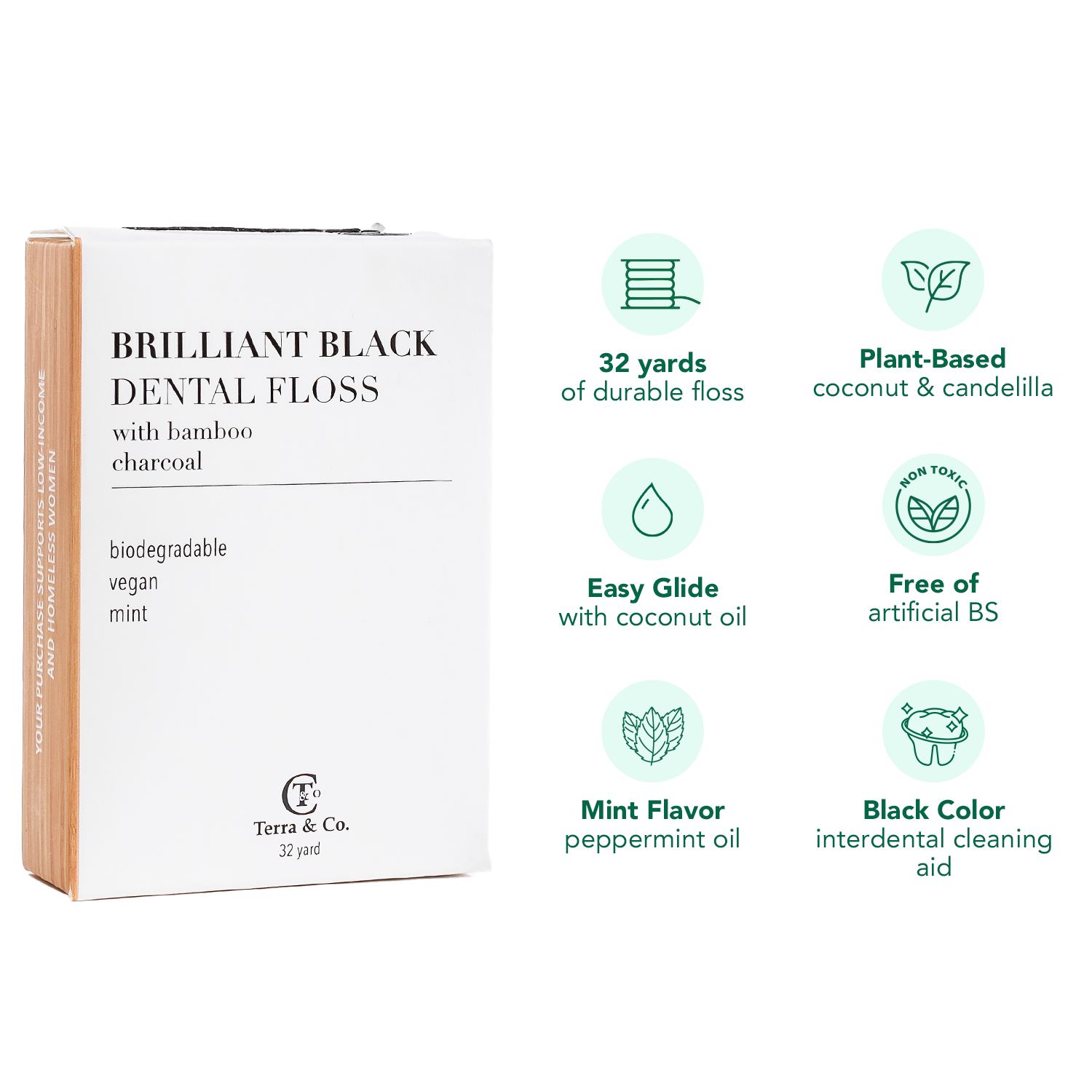 Brilliant Black® Floss – Whitens Between Teeth Naturally by Terra & Co.