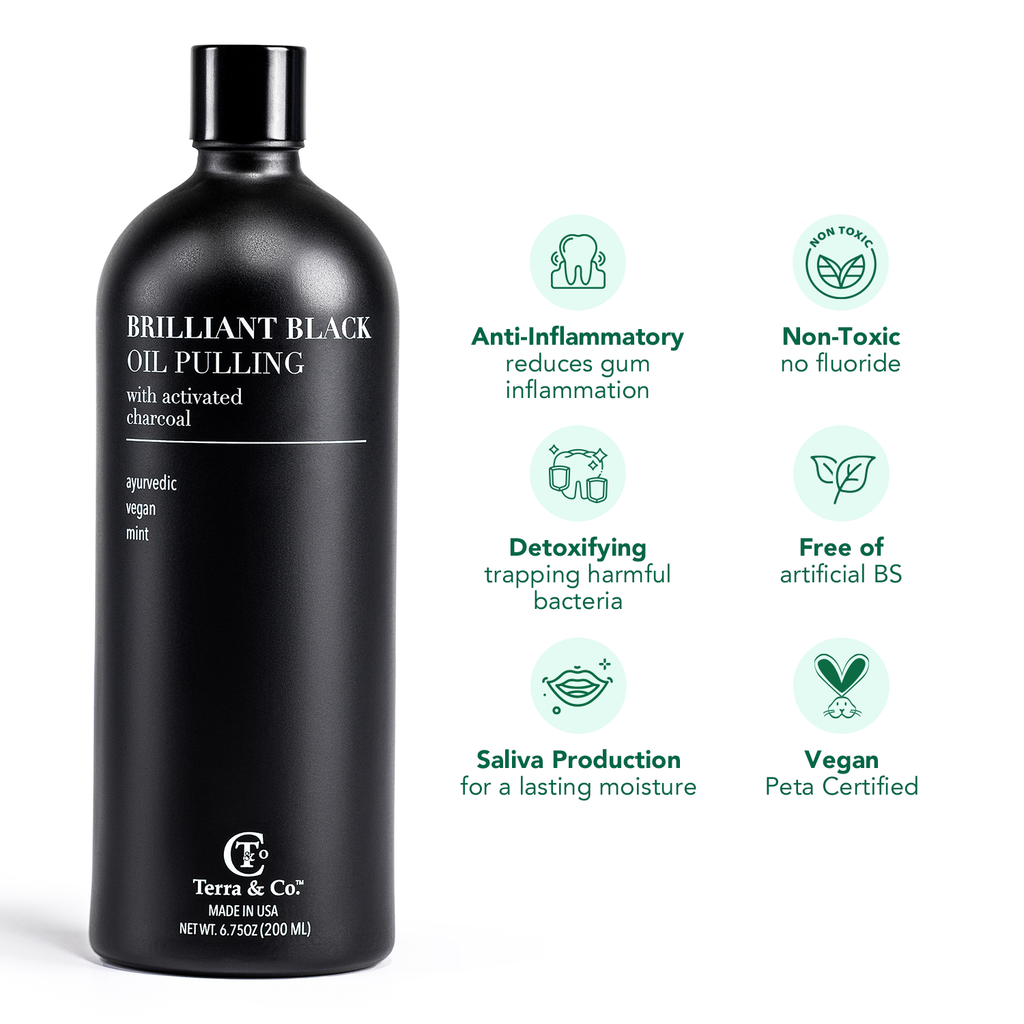 Brilliant Black® Oil Pulling – Ayurvedic Mouthwash for Teeth Whitening, Detox & Gum Health by Terra & Co.
