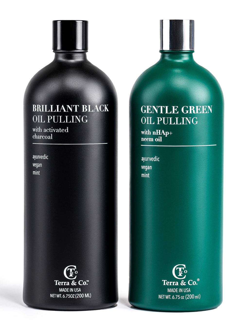 Oil Pulling Bundle – Gentle Green + Brilliant Black | Ayurvedic Detox, Enamel Protection & Whitening by Terra & Co.