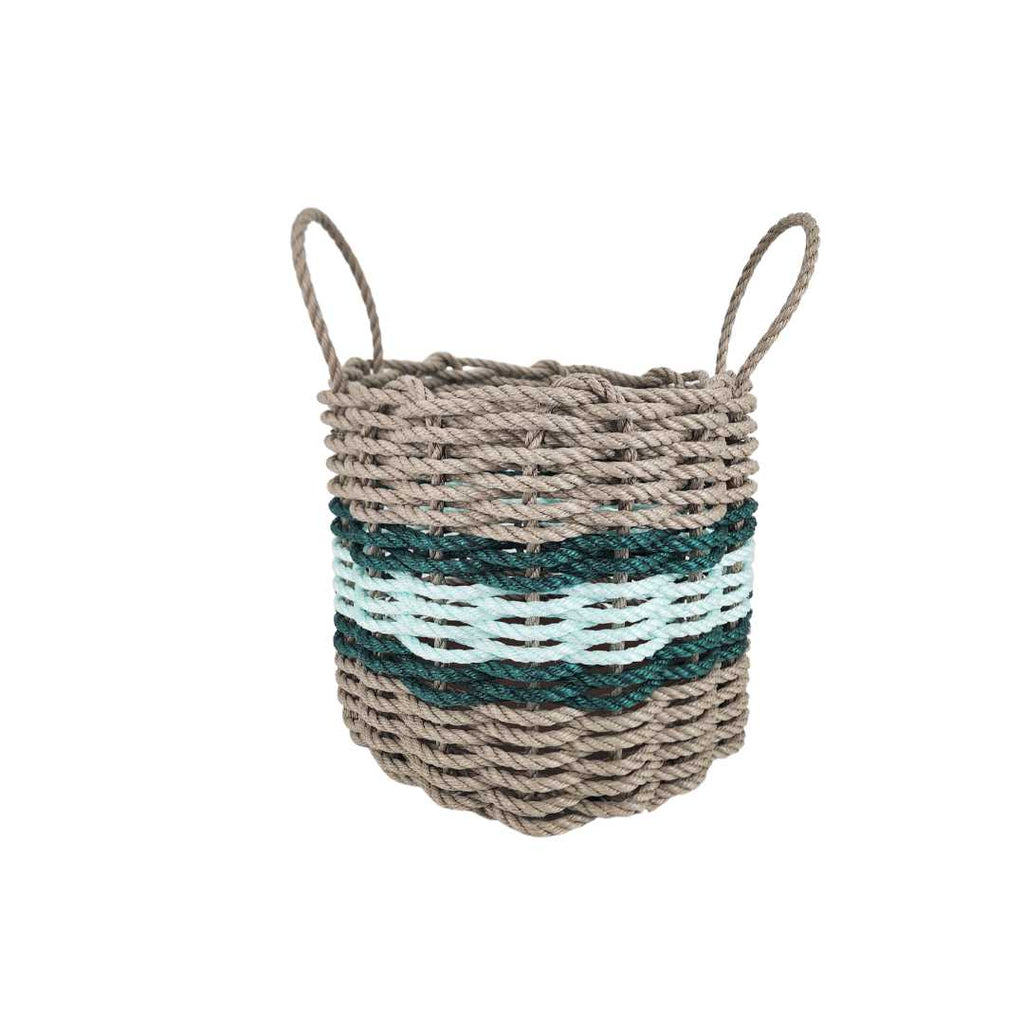 Lobster Rope Basket Tan and Seafoam, Hunter Green Accents
